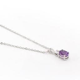 Plated Rhodium 1.03ctw Amethyst and Diamond Pendant with Chain