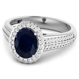 14KT White Gold 2.10ct Blue Sapphire and Diamond Ring