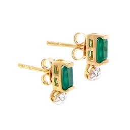 Plated 18KT Yellow Gold 1.10ctw Green Agate and Diamond Earrings