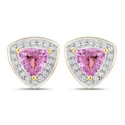 14KT Yellow Gold 1.05ctw Pink Sapphire and White Diamond Earrings