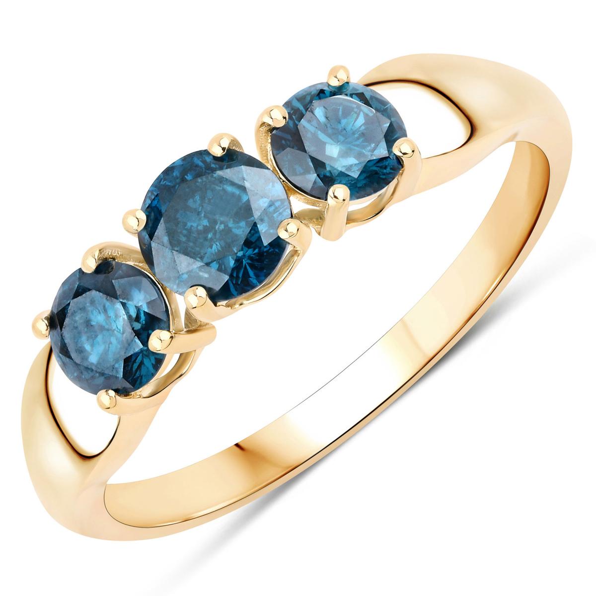 14KT Yellow Gold 1.04ctw Blue Diamond Ring