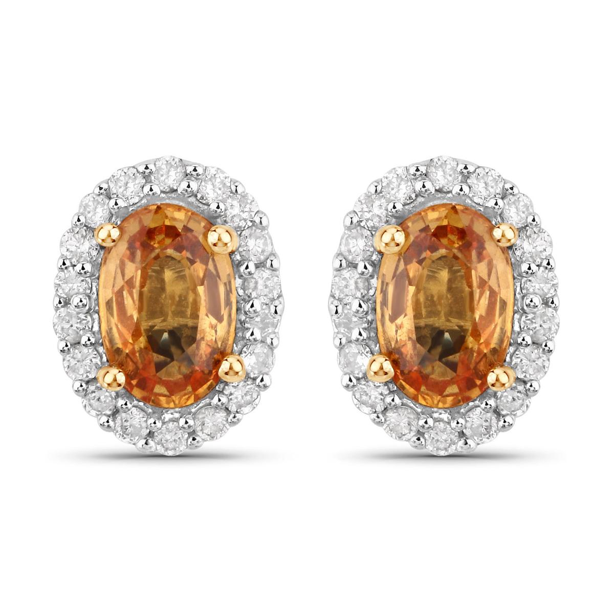 14KT Yellow Gold 1.66ctw Orange Sapphire and White Diamond Earrings