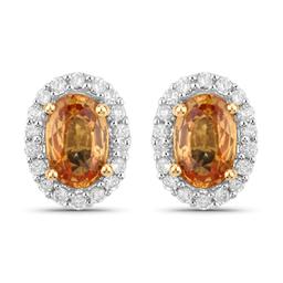 14KT Yellow Gold 1.66ctw Orange Sapphire and White Diamond Earrings