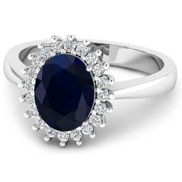 14KT White Gold 1.30ct Blue Sapphire and Diamond Ring