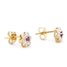 Plated 18KT Yellow Gold 0.25cts Amethyst and Diamond Earrings