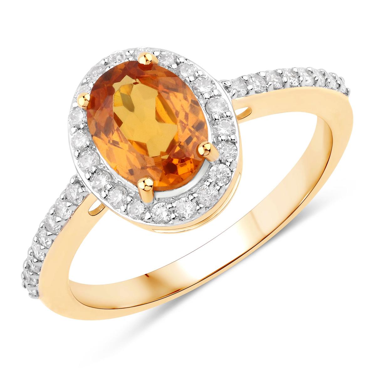 14KT Yellow Gold 1.66ctw Spessartite Garnet and White Diamond Ring