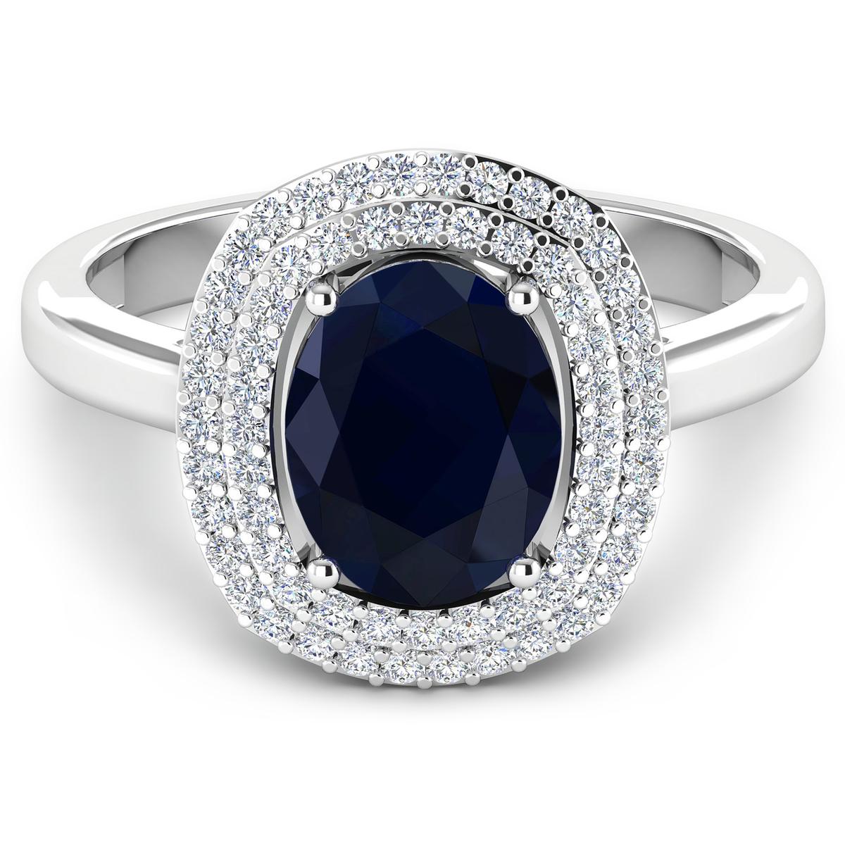 14KT White Gold 2.10ct Blue Sapphire and Diamond Ring