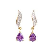 Plated 18KT Yellow Gold 2.04cts Amethyst and Diamond Earrings