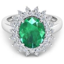 14KT White Gold 3.14ct Zambian Emerald and Diamond Ring