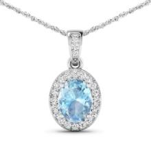 14KT White Gold 0.96ct Aquamarine and Diamond Pendant with Chain