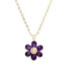 Plated 18KT Yellow Gold 1.81cts Amethyst and Diamond Necklace