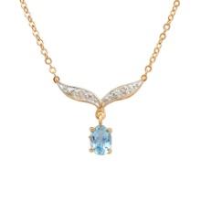 Plated 18KT Yellow Gold 0.85ct Blue Topaz and Diamond Pendant with Chain