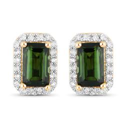 14KT Yellow Gold 0.76ctw Green Tourmaline and White Diamond Earrings