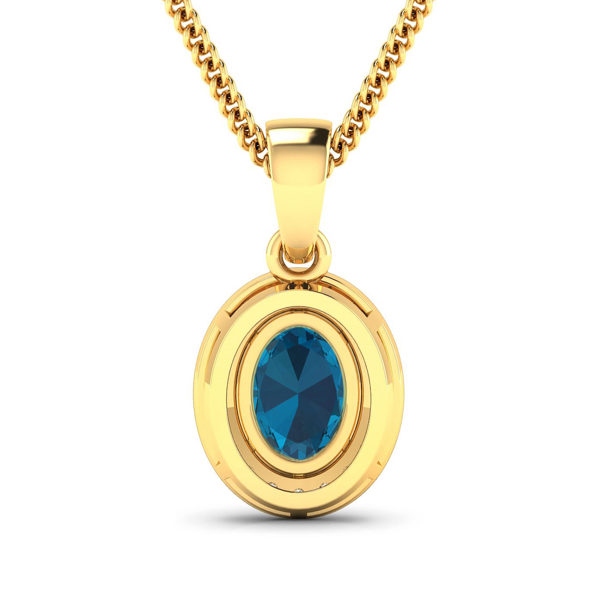 14KT Yellow Gold 1.10ct London Blue Topaz and Diamond Pendant with Chain