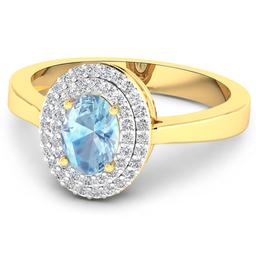 14KT Yellow Gold 0.70ct Aquamarine and Diamond Ring