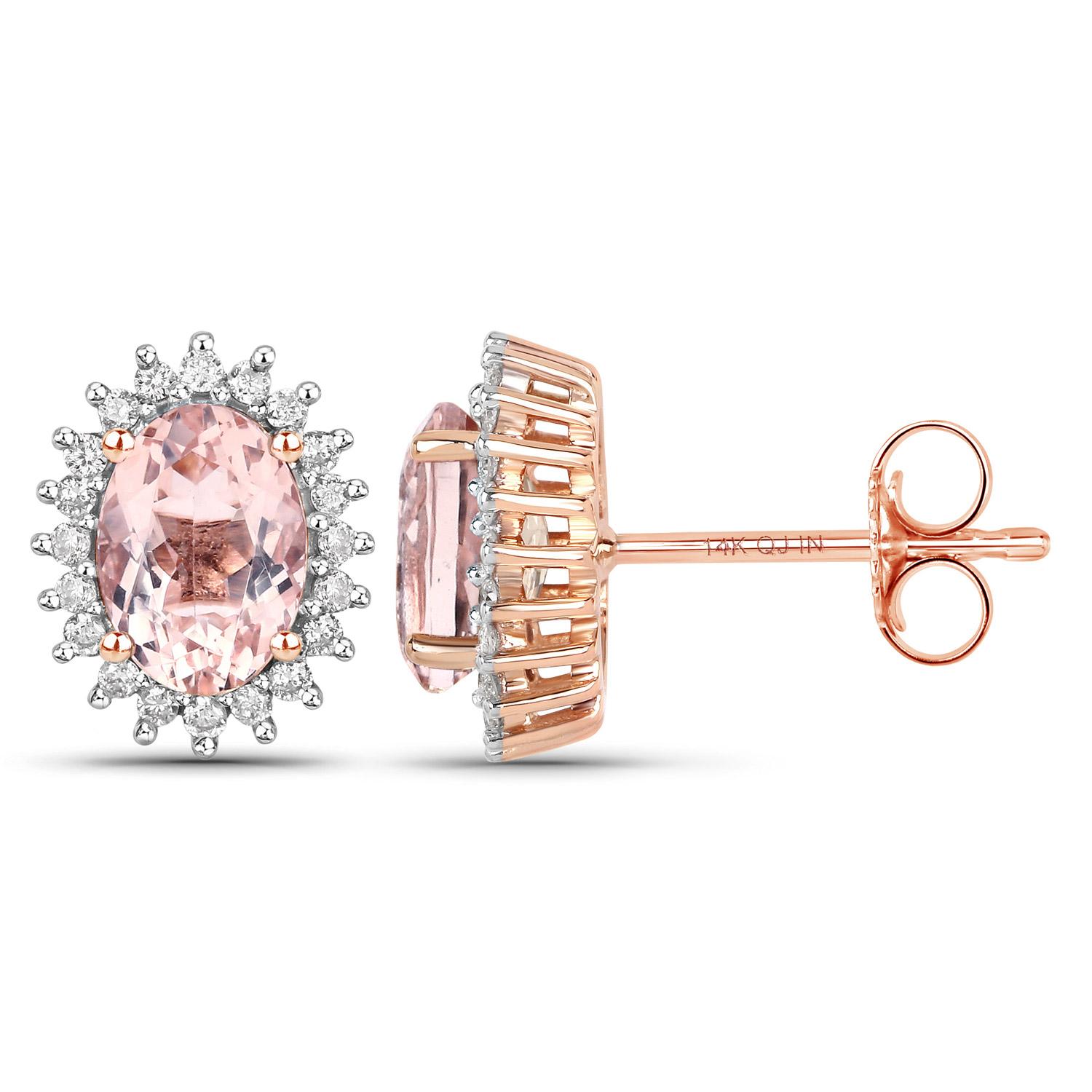 14KT Rose Gold 1.61ctw Morganite and White Diamond Earrings