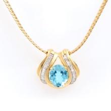 Plated 18KT Yellow Gold 6.00ct Blue Topaz and Diamond Pendant with Chain
