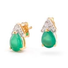 Plated 18KT Yellow Gold 2.00ctw Green Agate and Diamonds Earrings