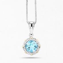 Plated Rhodium 2.25ct Blue Topaz and Diamond Pendant with Chain