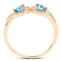 14KT Yellow Gold 0.45ctw Swiss Blue Topaz and White Diamond Ring