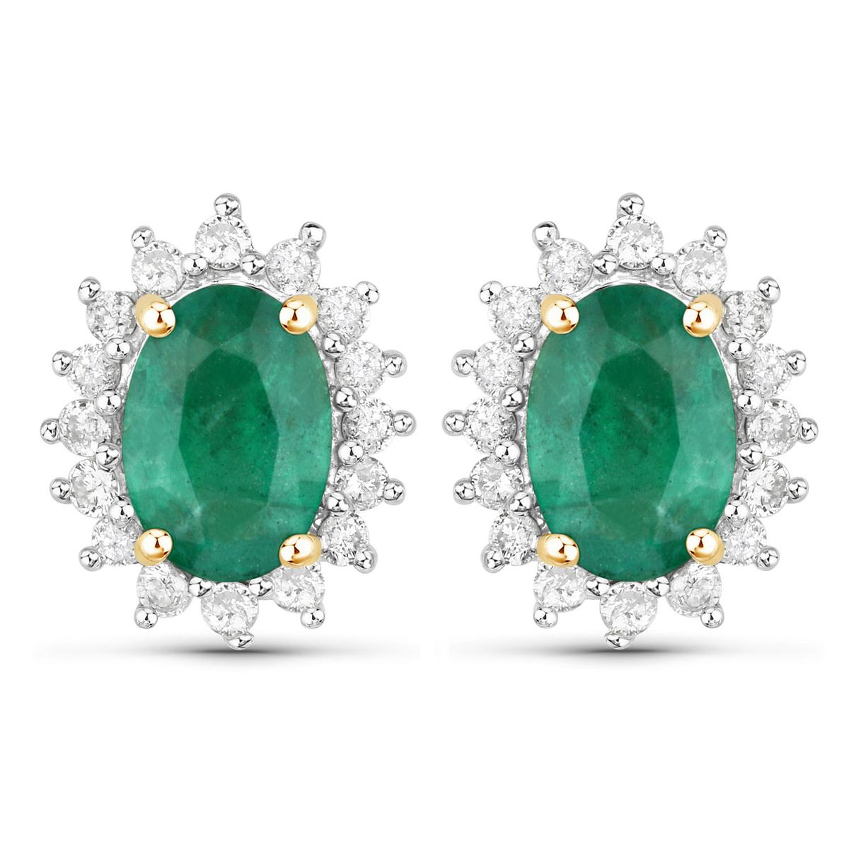 14KT Yellow Gold 1.86ctw Zambian Emerald and White Diamond Earrings