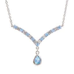 Plated Rhodium 2.4ctw Blue Topaz Pendant with Chain