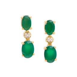 Plated 18KT Yellow Gold 2.00ctw Green Agate and Diamond Earrings