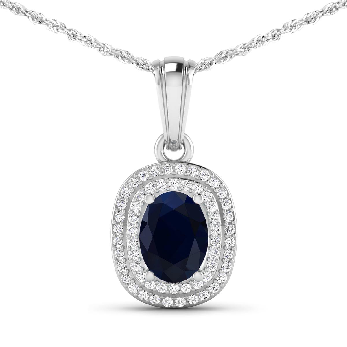 14KT White Gold 1.3ct Blue Sapphire and Diamond Pendant with Chain