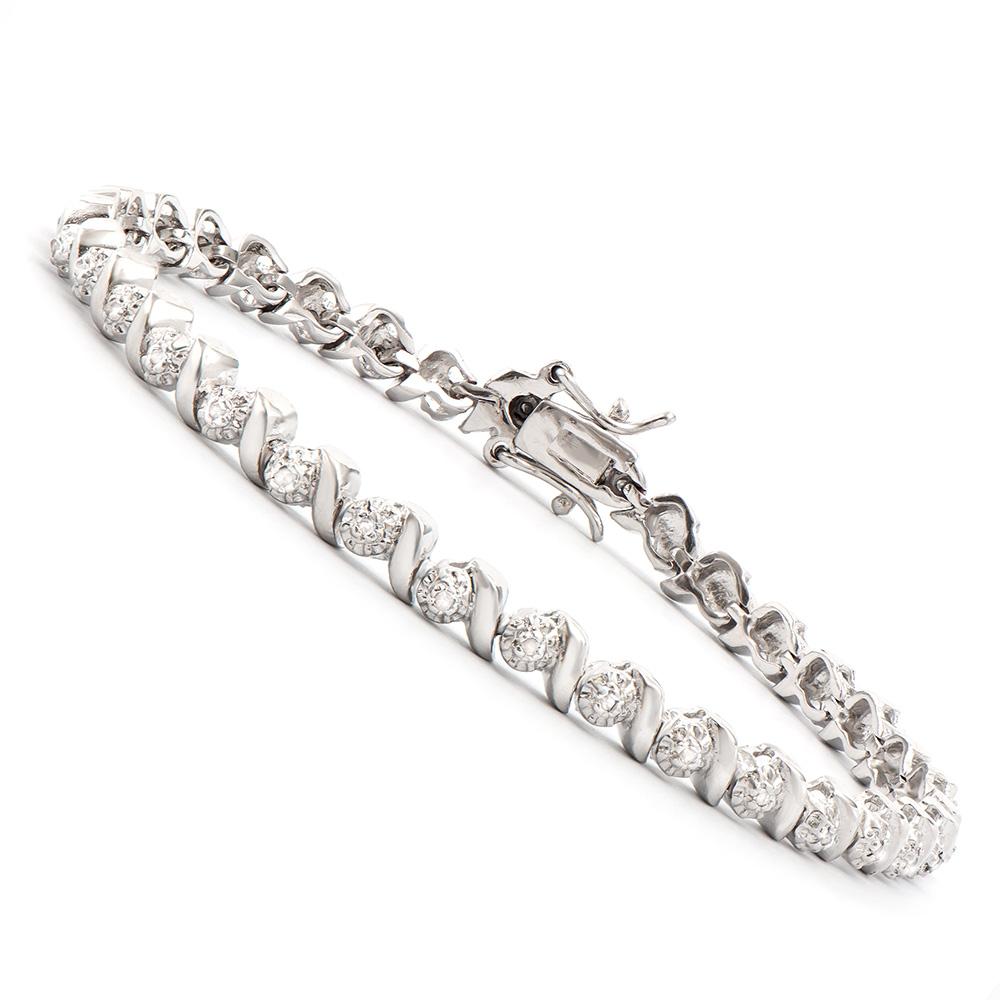 Plated Rhodium 0.27ctw Diamond Bracelet