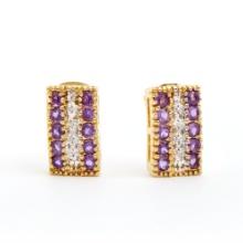 Plated 18KT Yellow Gold 1.02ctw Amethyst and Diamond Earrings