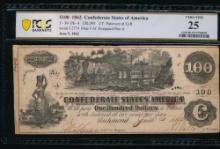 1862 $100 T-39 Confederate PCGS 25