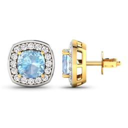 14KT Yellow Gold 1.95ctw Aquamarine and White Diamond Earrings