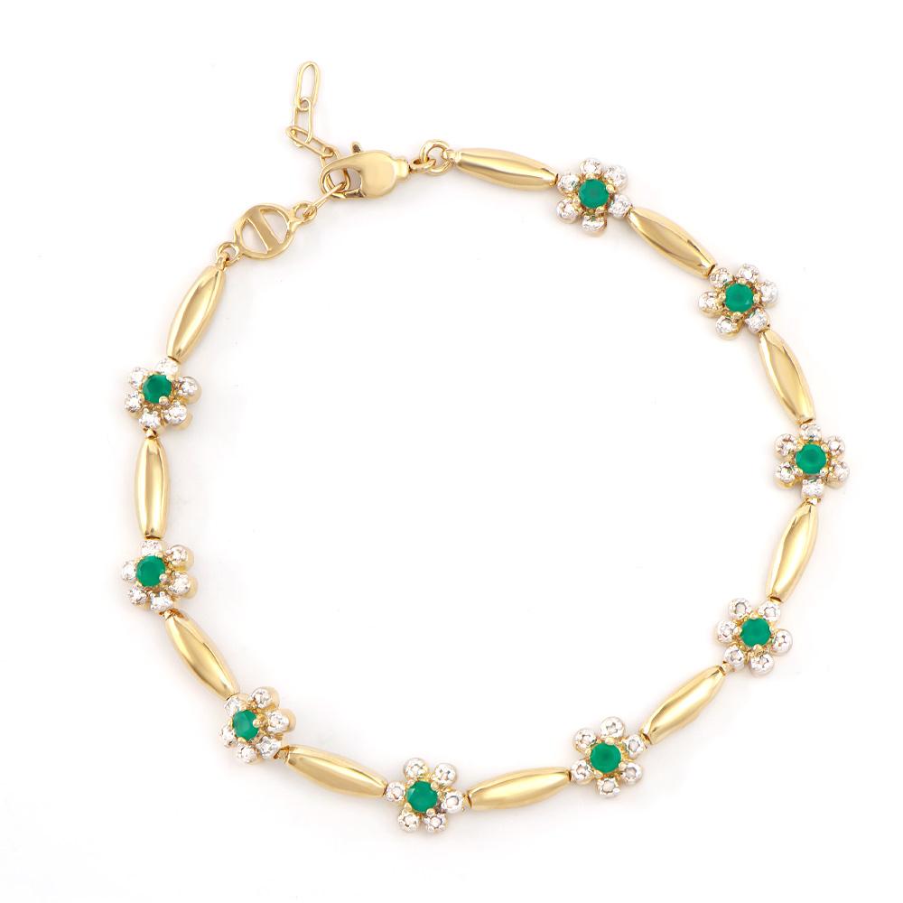 Plated 18KT Yellow Gold 0.81ctw Green Agate and Diamond Bracelet