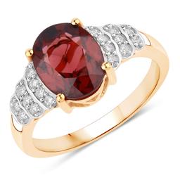 14KT Yellow Gold 2.87ctw Rhodolite and White Diamond Ring