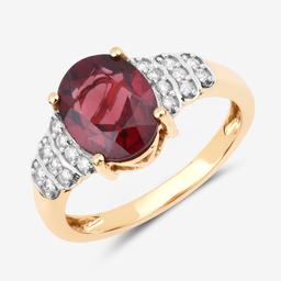 14KT Yellow Gold 2.87ctw Rhodolite and White Diamond Ring