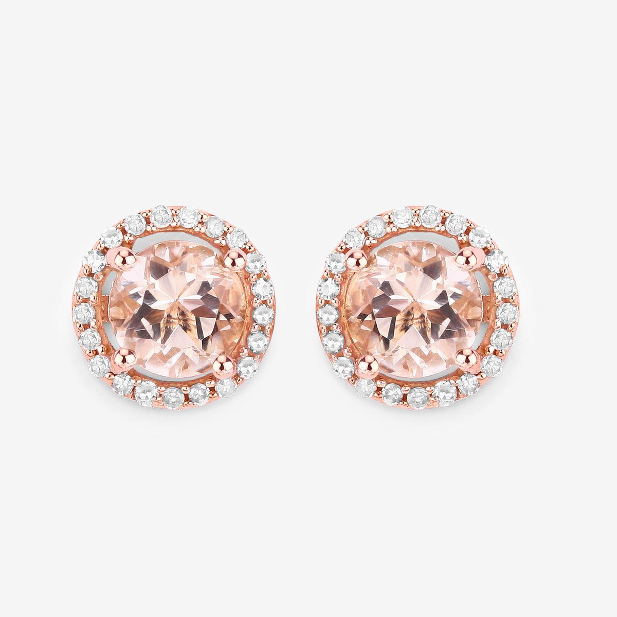 14KT Rose Gold 0.93ctw Morganite and White Diamond Earrings