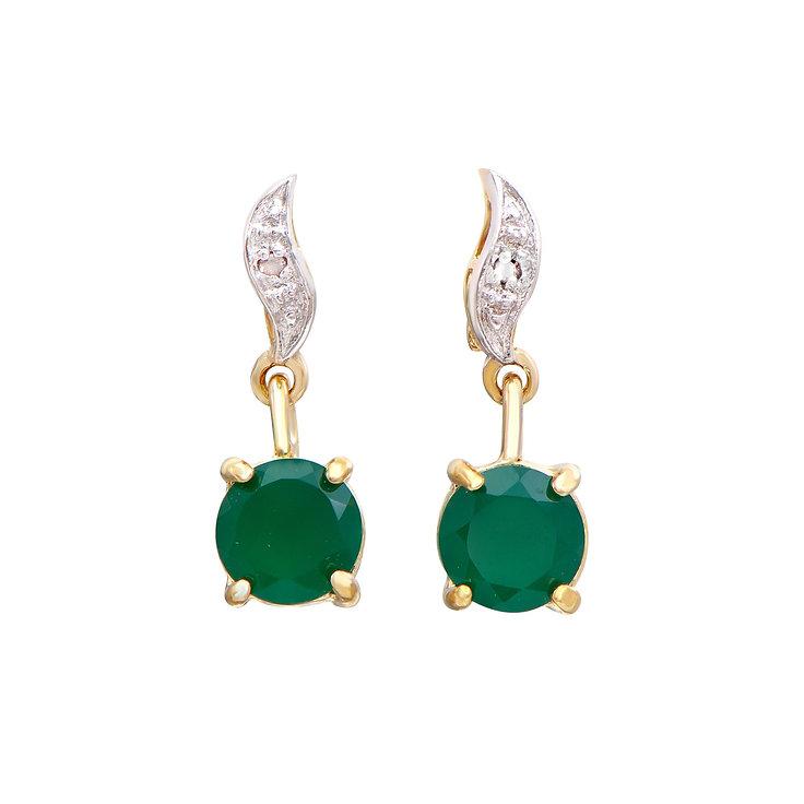 Plated 18KT Yellow Gold 1.22cts Green Agate and Diamond Earrings