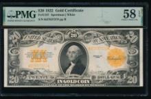 1922 $20 Gold Certificate PMG 58EPQ