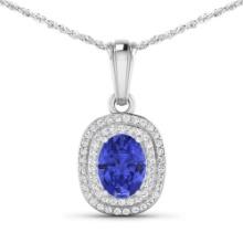 14KT White Gold 1.09ct Tanzanite and Diamond Pendant with Chain