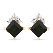 14KT Yellow Gold 1.66ctw Green Tourmaline and White Diamond Earrings