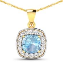 14KT Yellow Gold 1.70ct Aquamarine and Diamond Pendant with Chain