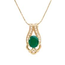 Plated 18KT Yellow Gold 4.00ct Green Agate and White Topaz Pendant with Chain