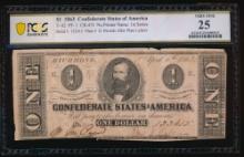 1863 $1 T-62 Confederate PCGS 25