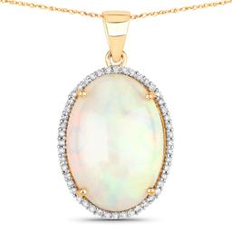 14KT Yellow Gold 8.52ct Opal and Diamond Pendant with Chain