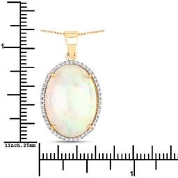 14KT Yellow Gold 8.52ct Opal and Diamond Pendant with Chain