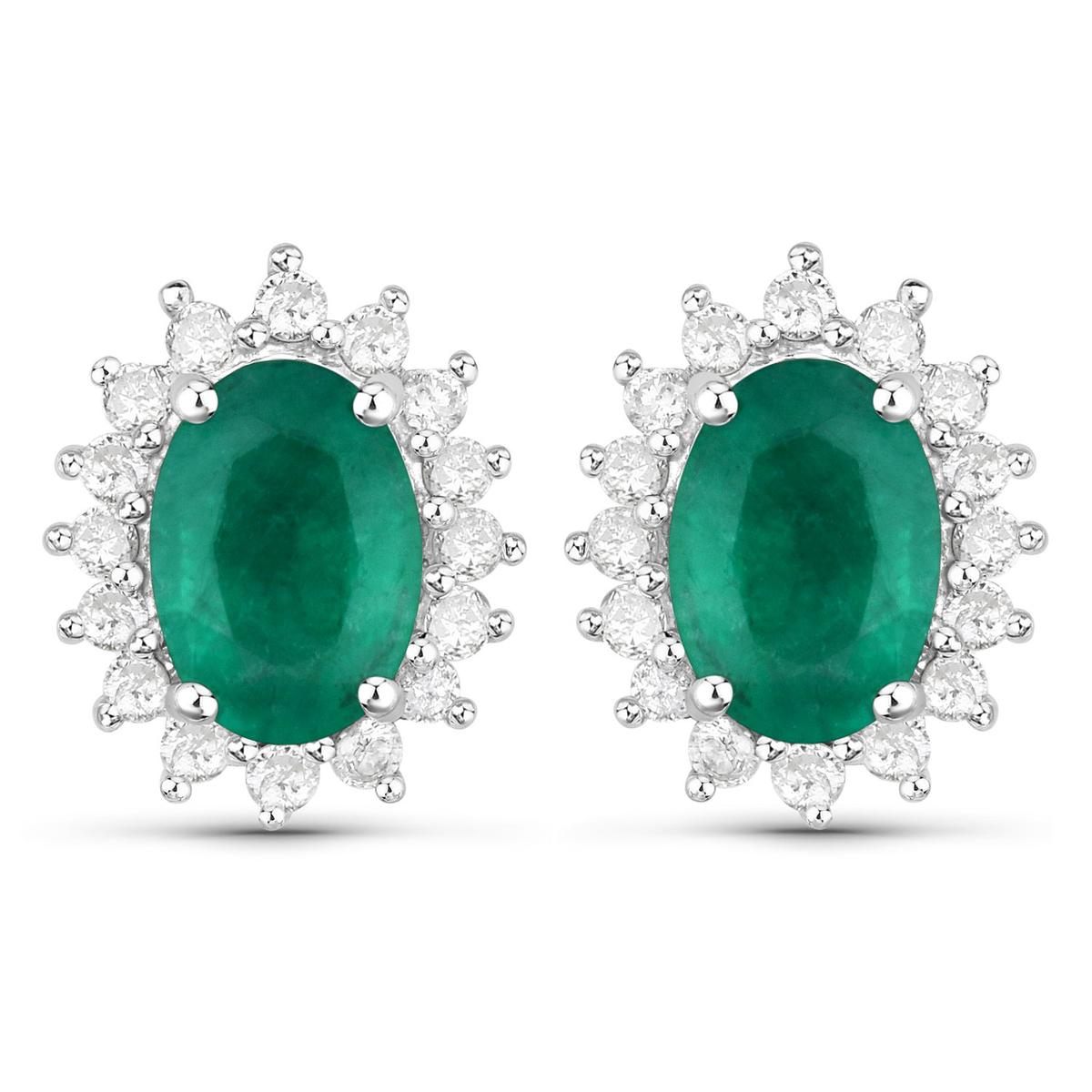 14KT White Gold 1.86ctw Zambian Emerald and White Diamond Earrings