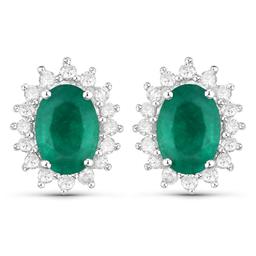 14KT White Gold 1.86ctw Zambian Emerald and White Diamond Earrings