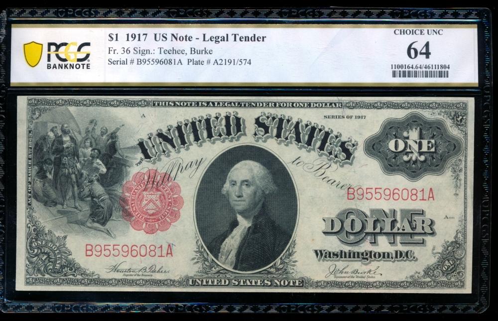 1917 $1 Legal Tender Note PCGS 64