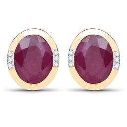 14KT Yellow Gold 4.84ctw Ruby and White Diamond Earrings