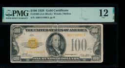 1928 $100 Gold Certificate PMG 12